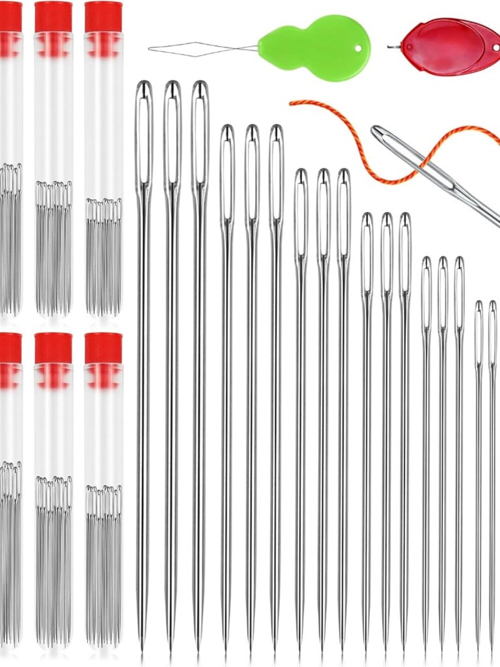 Large Eye Needles for Hand Sewing, 60 Pack, Assorted Sizes, Sewing Needles, Need
